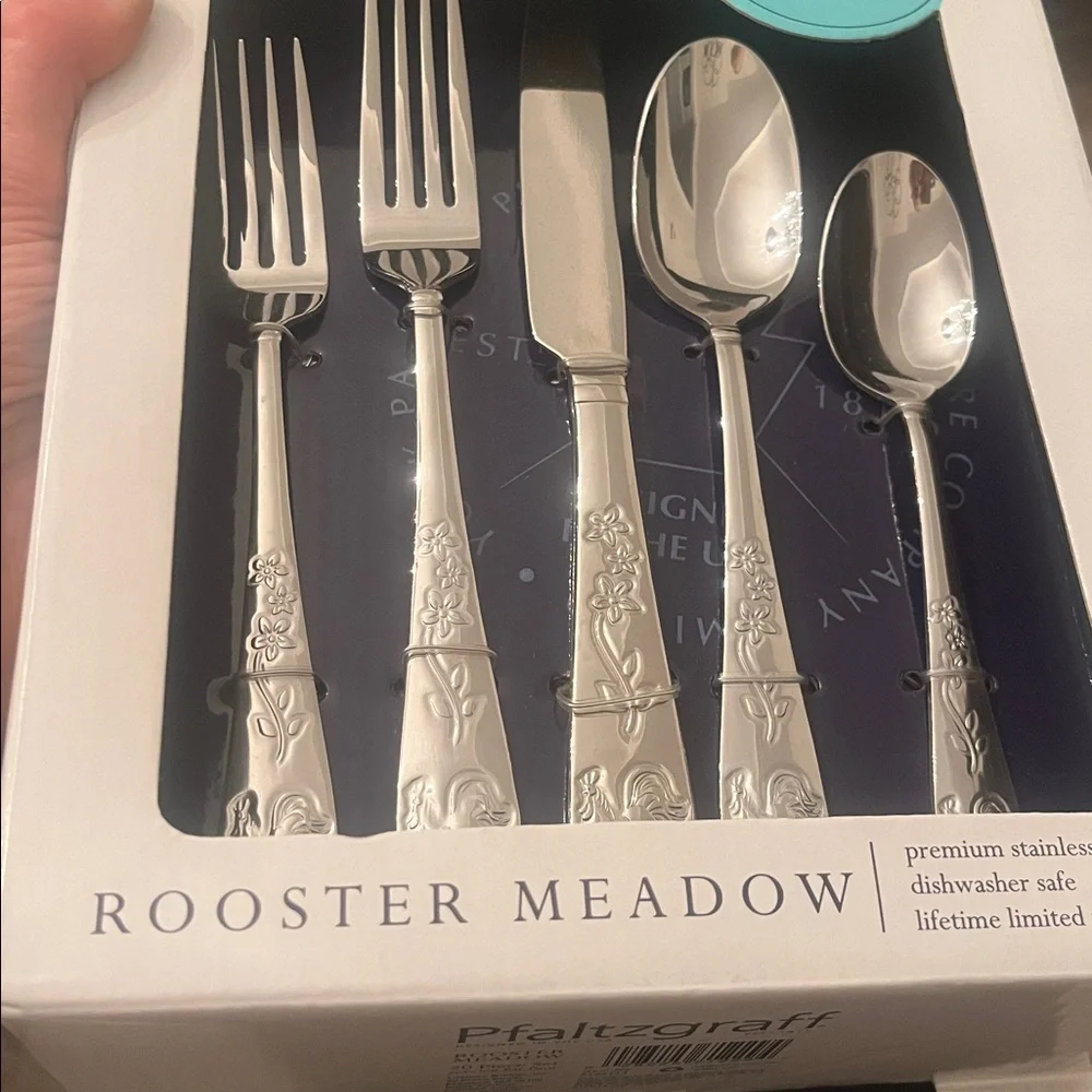 Pfaltzgraff rooster meadow silverware set of 20 brand new serving set flatware